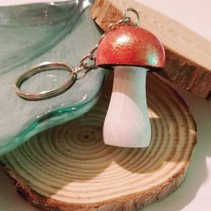Wooden mushroom keychain